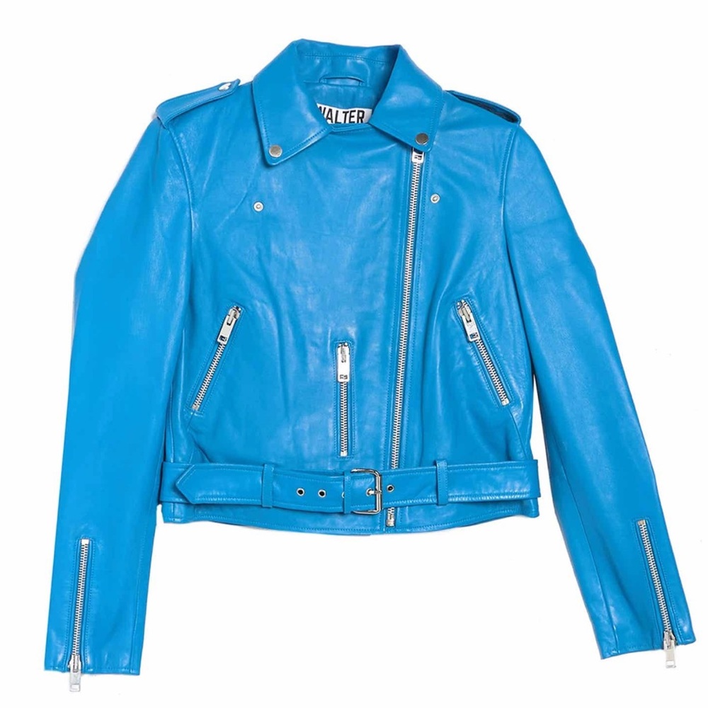 Walter Baker “Kelsey” Bright Blue Genuine Leather Moto Jacket in Sz Med NWT
